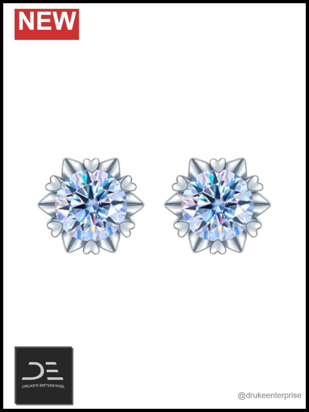 14K Gold Heart Snowflake Stud Earrings 0.5/1ct VVS1 Diamond